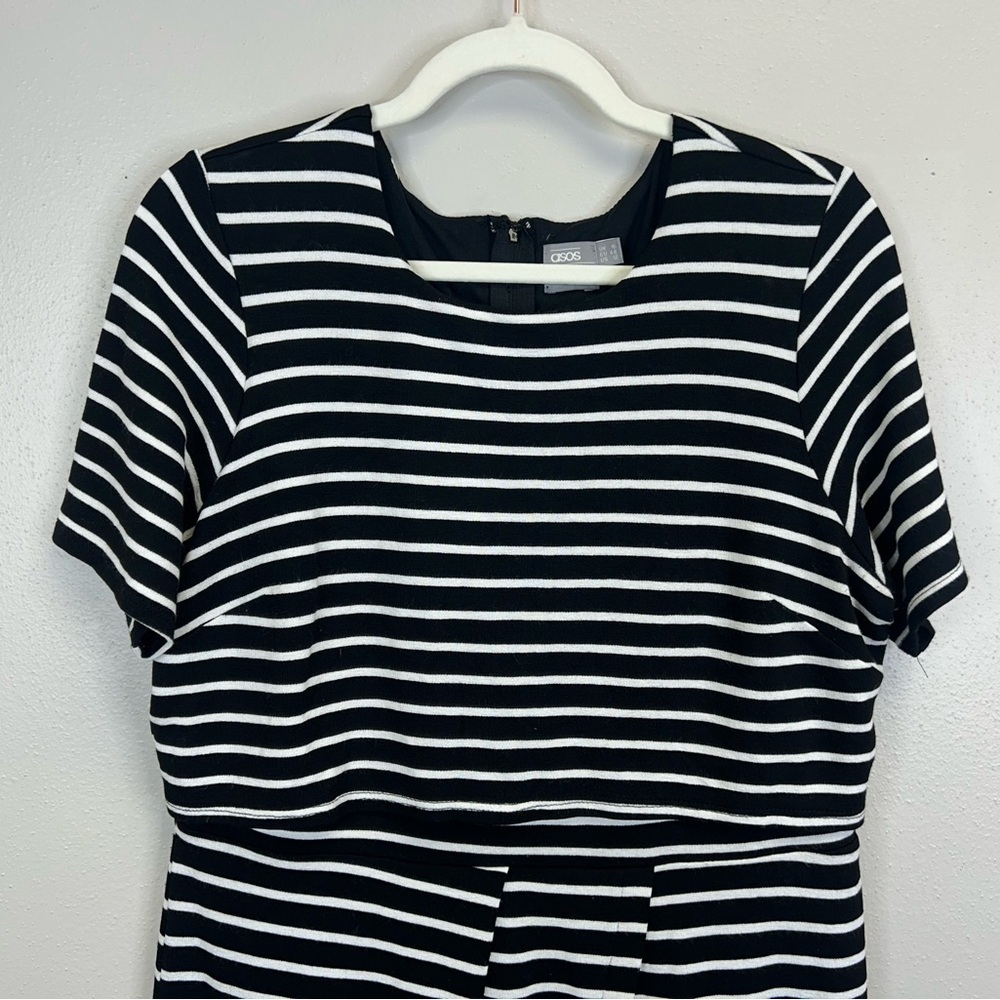 Preppy Striped Midi Dress Jersey Stretch Size 12 Casual Nautical Beachy Neutral - Picture 3 of 11